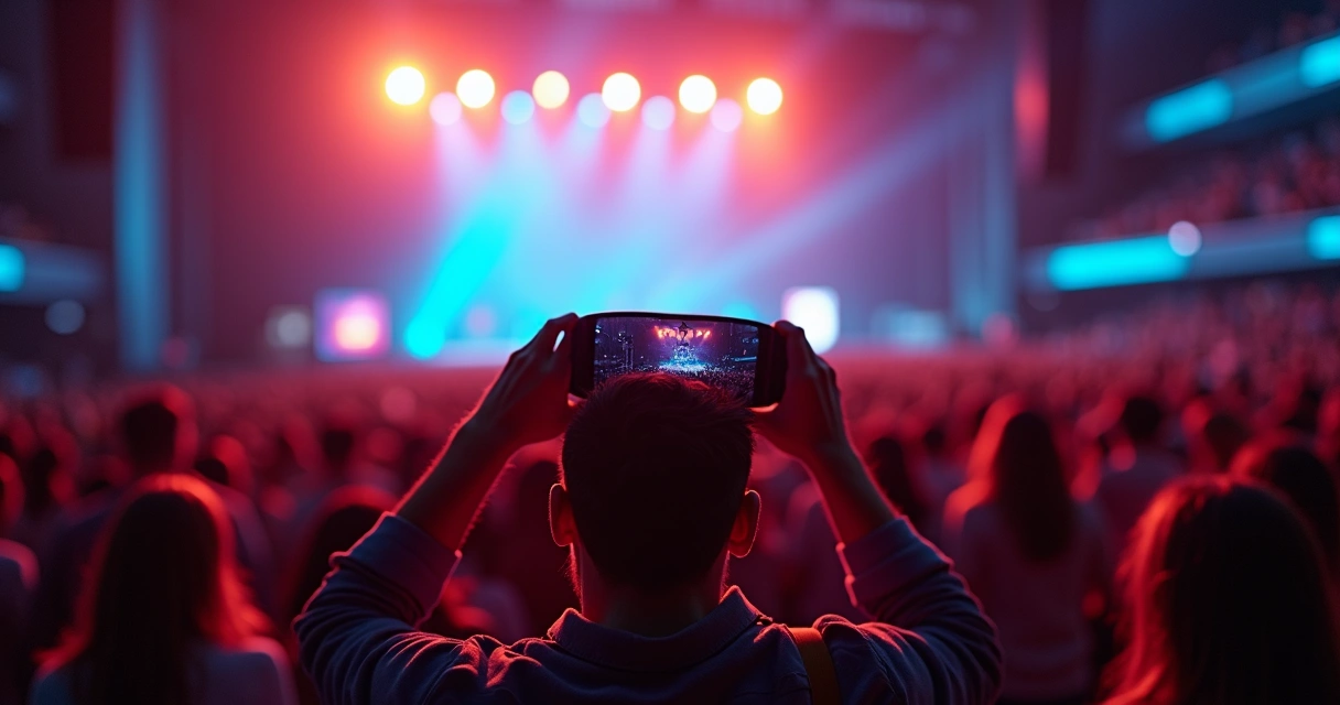 Pessoa gravando vídeo de um show com óculos inteligentes 