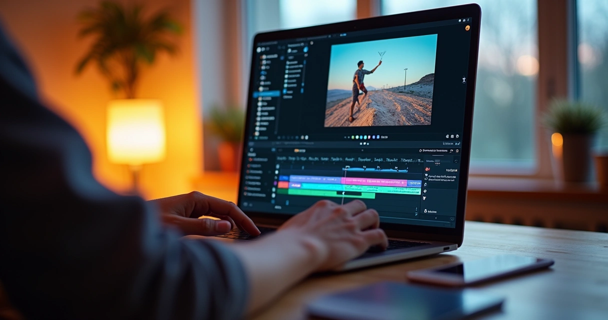 Pessoa editando vídeo para stories com animações e trilha sonora 