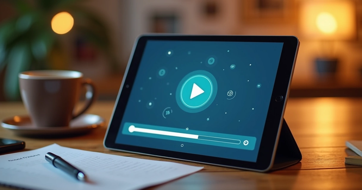 Tablet mostrando vídeo instrucional curto 