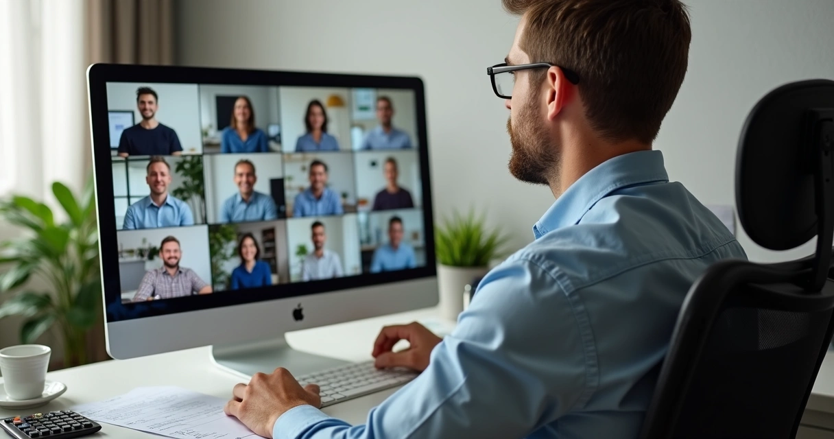 Contador em home office participando de videoconferência 