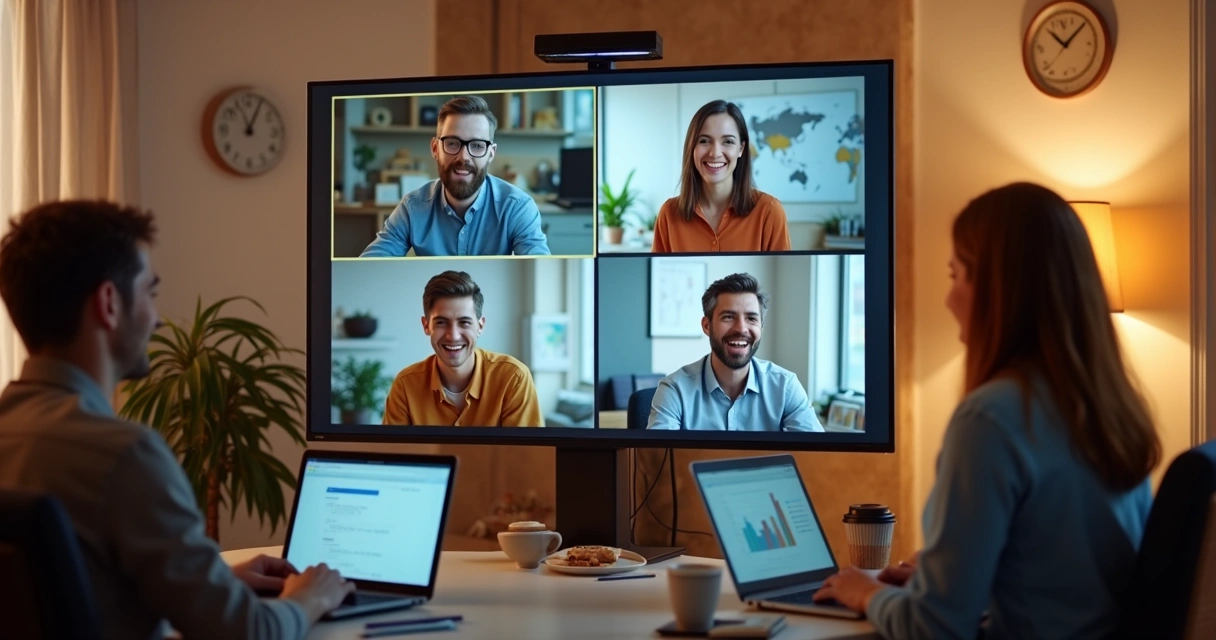 Equipe internacional reunida em videoconferência