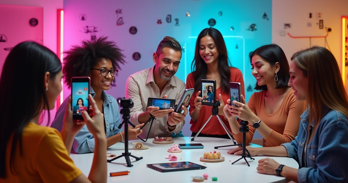 Equipe gravando vídeos curtos para loja TikTok Shop 