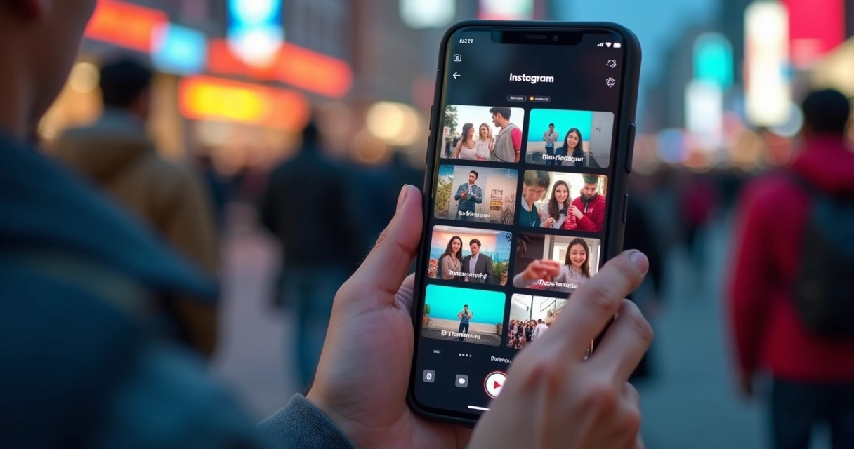 Pessoa segurando celular com vídeos curtos passando rápido na tela 
