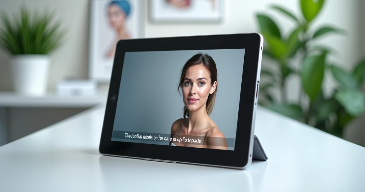 Tablet mostrando vídeos educativos sobre cirurgia plástica em clínica 
