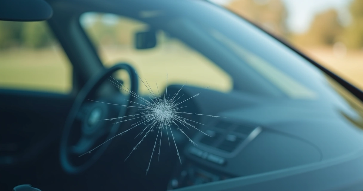 Para-brisa de carro com pequena trinca no canto direito inferior 