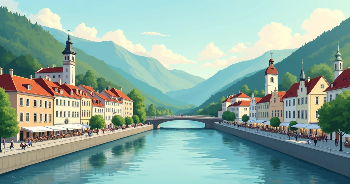 Vista ilustrativa de Viena e Salzburg 