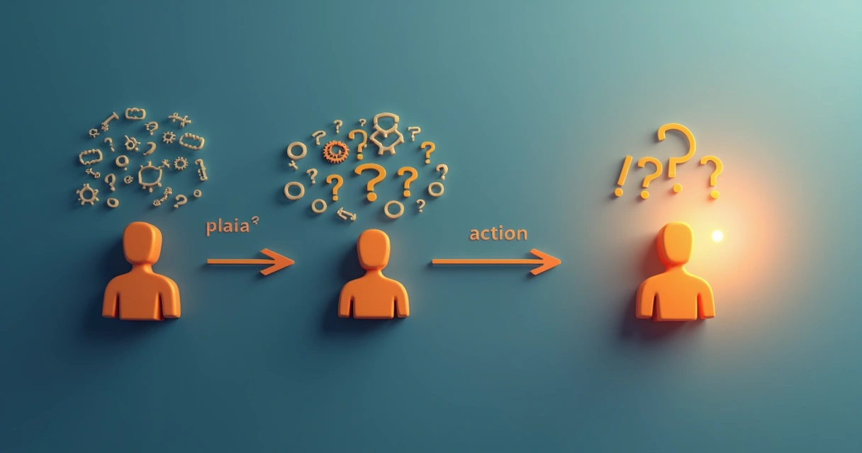 Fluxo de setas representando emoção, pensamento e ação 