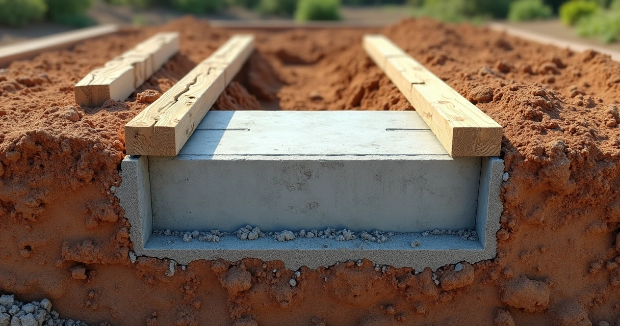 Viga baldrame em solo pronto para concretagem 