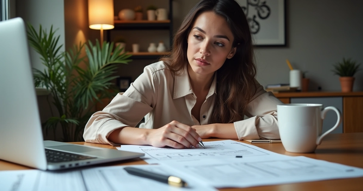 Mulher analisando documentos de curso online e certificado 