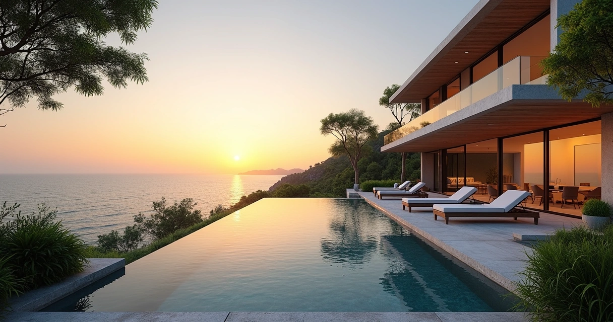 Villa de luxo com piscina ao pôr do sol 