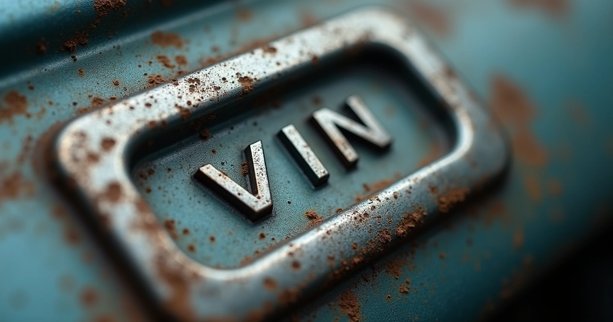 Close-up de número de chassi gravado no metal de um carro 