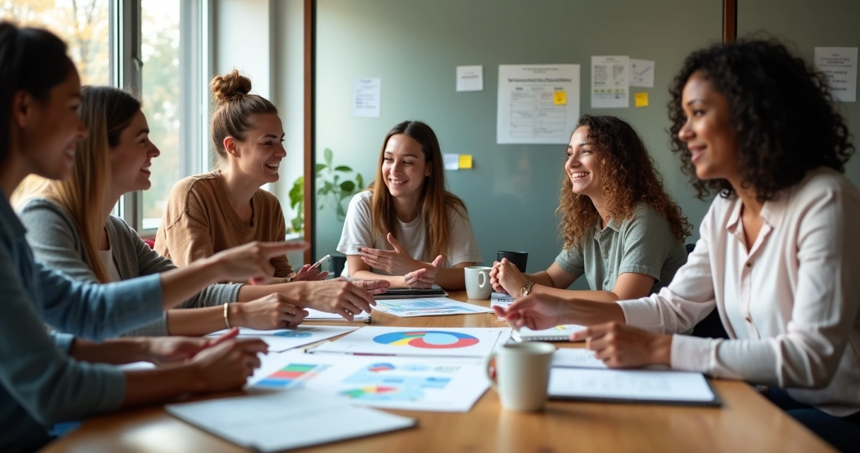 Pessoas colaborando em mesa de trabalho com foco em confiança e cooperação