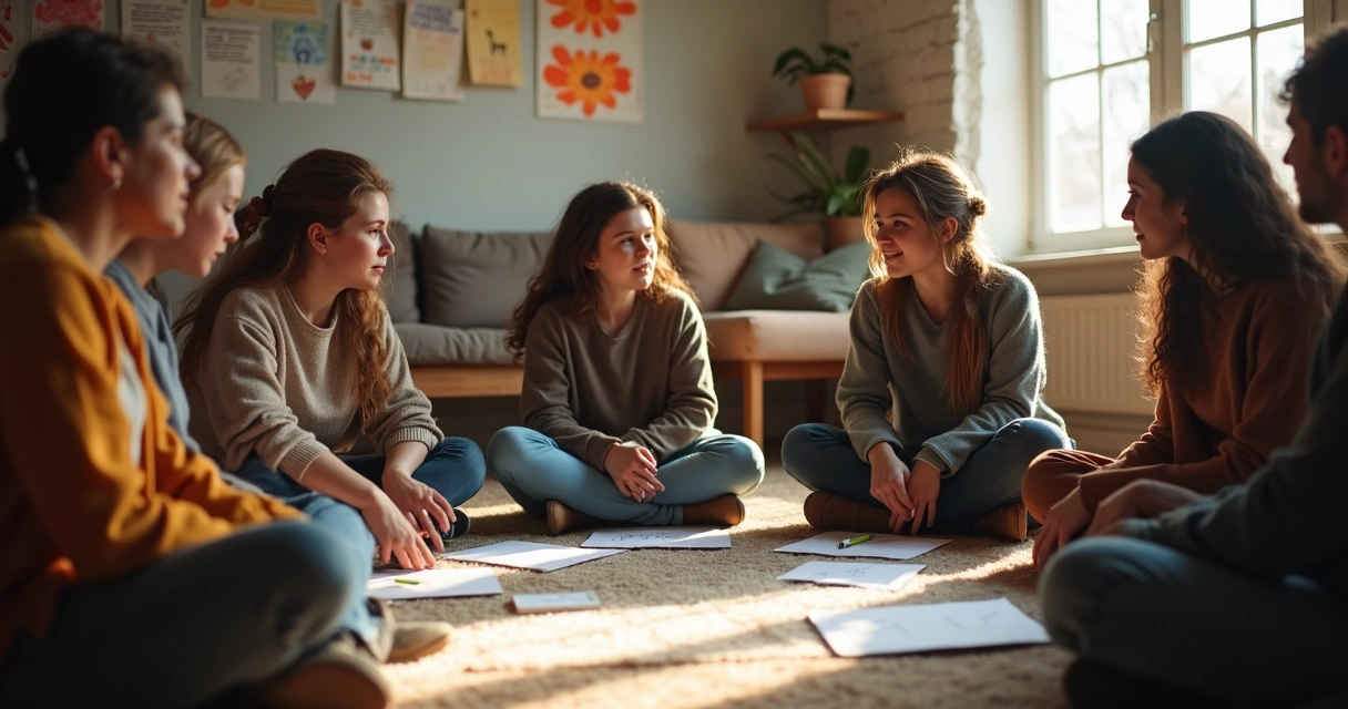 Pessoas em círculo trocando ideias em projeto social