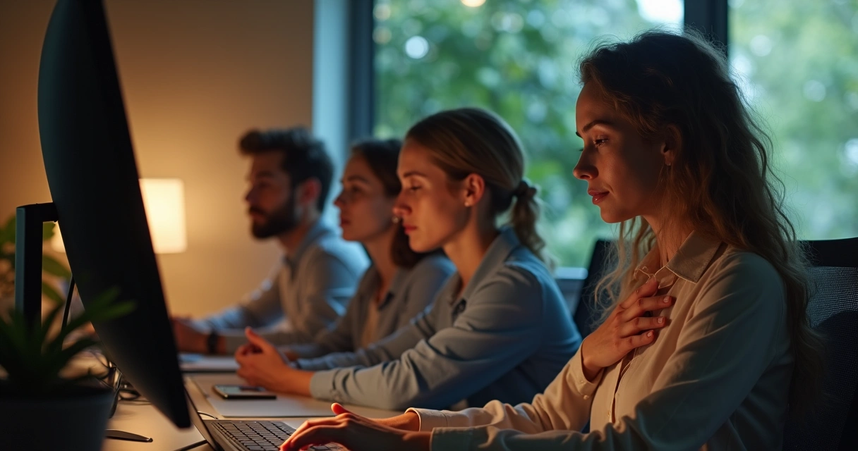 Team members in a virtual meeting pausing for reflection together