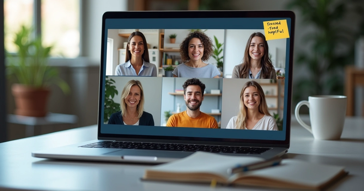 Hybrid team on a video call doing a check-in round