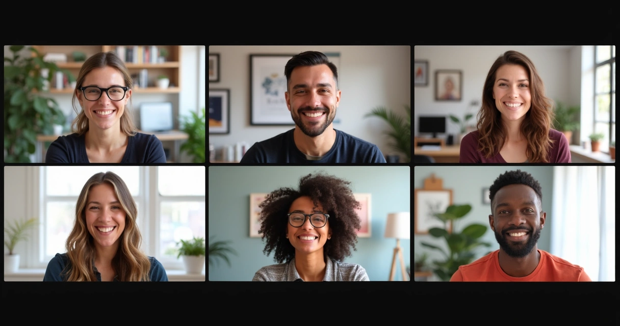 Virtual team members smiling during video call 