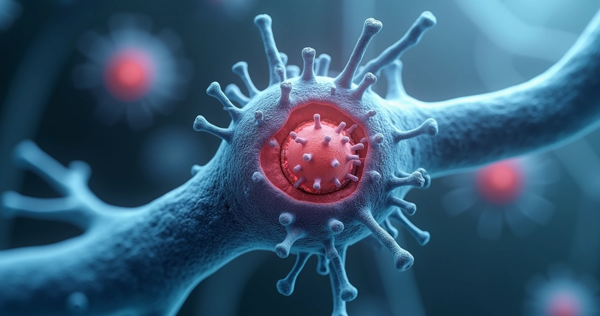 Representação de vírus do herpes em estado latente no nervo.