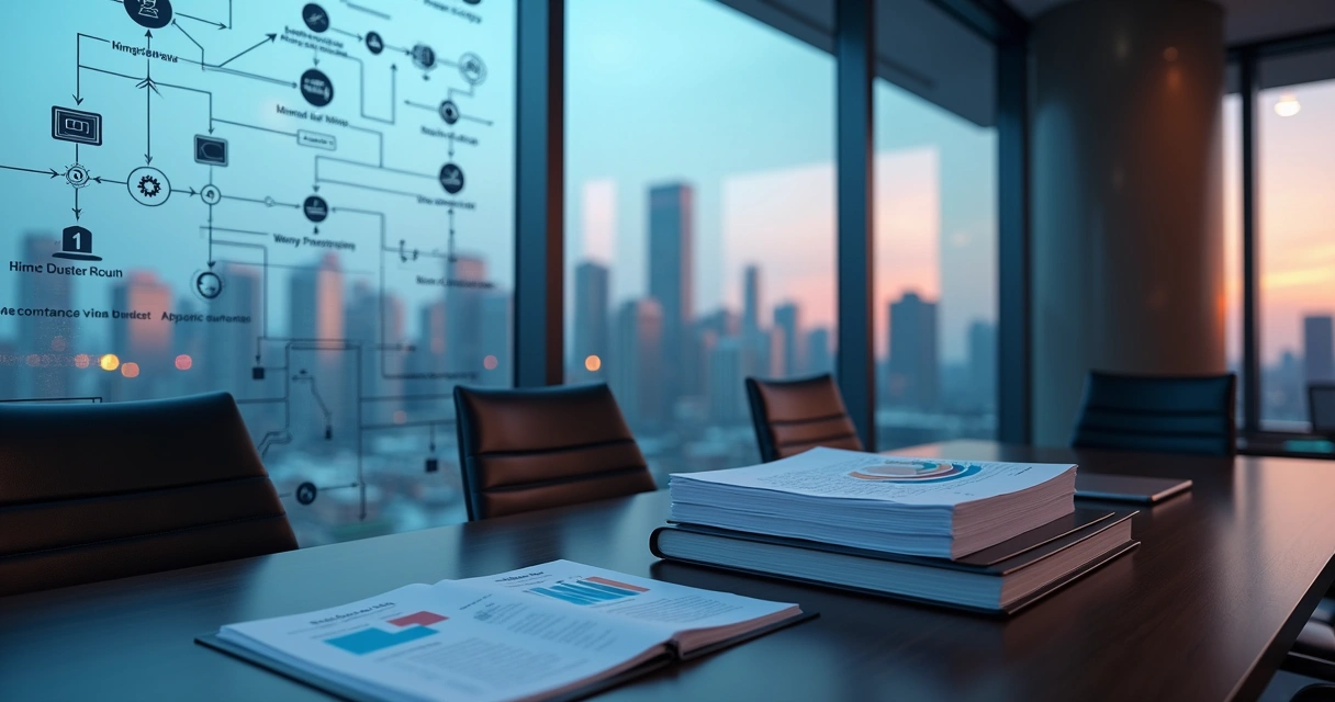 Immigration business plan flowchart with U.S. skyline in the background 