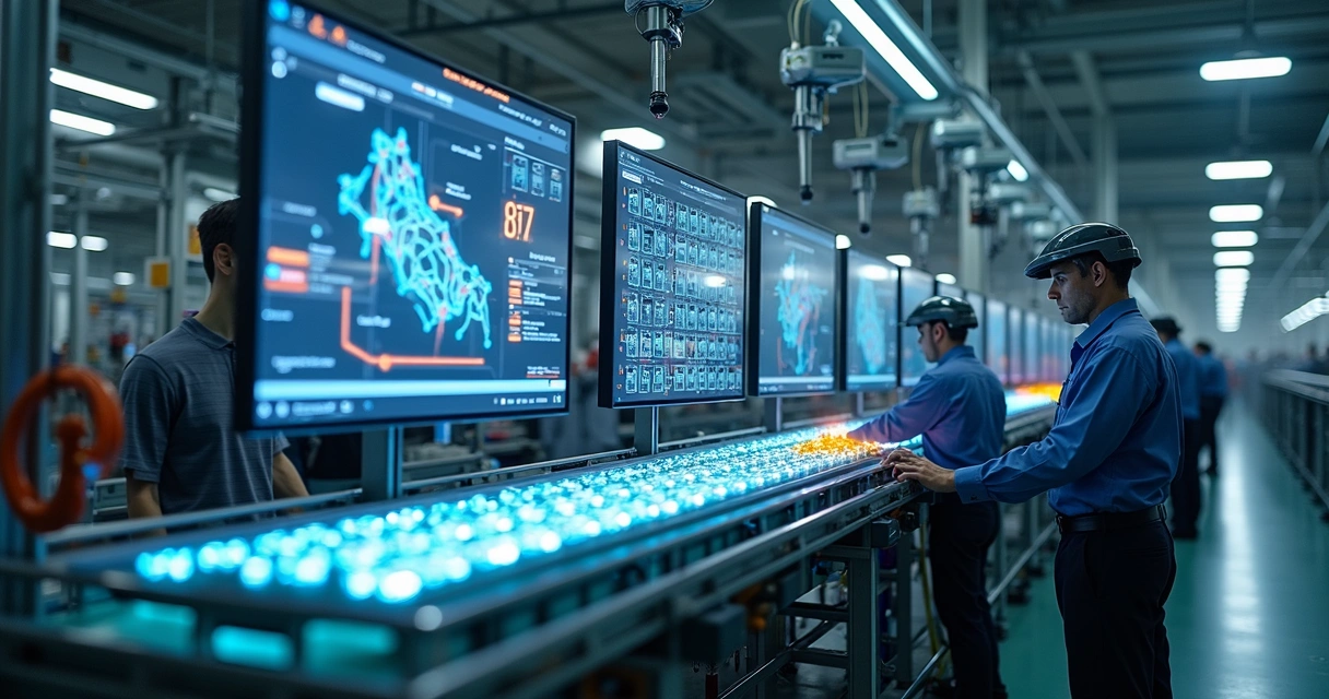 Câmeras analisando produção industrial com destaque para inspeção automatizada 