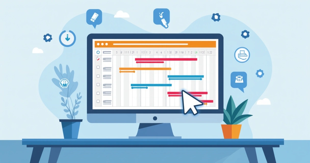 Tela com diagrama de Gantt colorido sendo ajustado em Microsoft Project 
