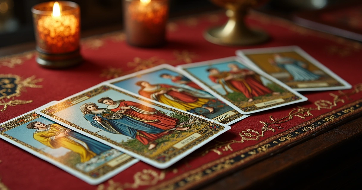 Visconti-Sforza tarot cards laid out on table 