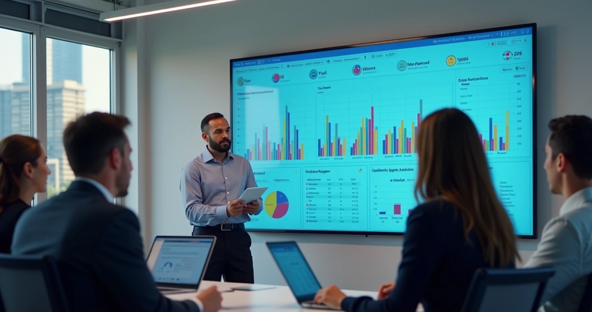 Painel digital mostrando metas e evolução de vendas para equipe comercial 