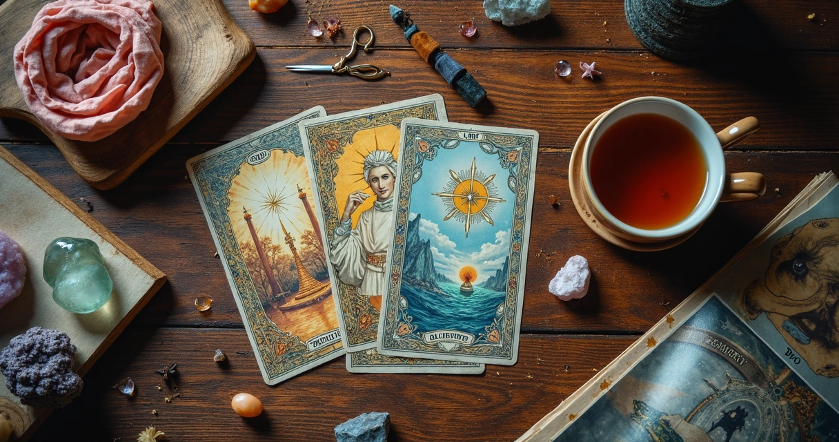 Materiais espirituais e criativos em uma mesa para construir vision board 