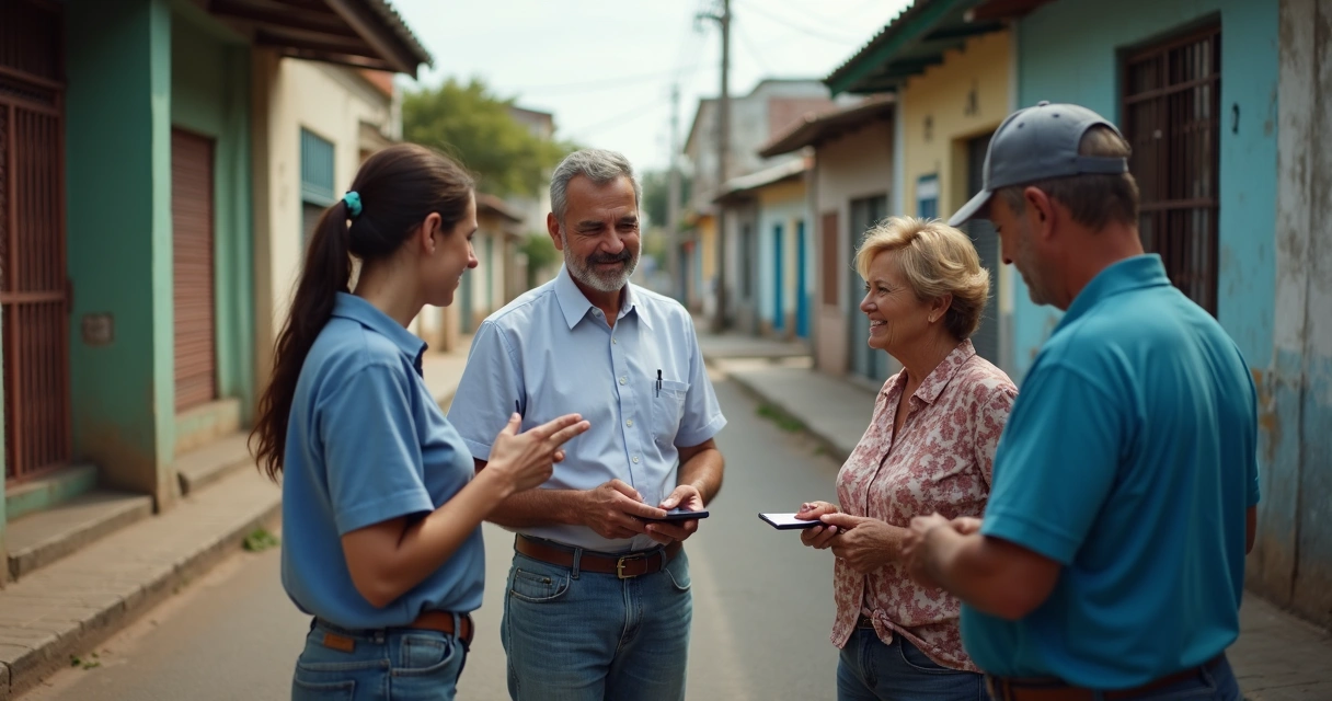 Liderança política conversando com moradores em visita de bairro 