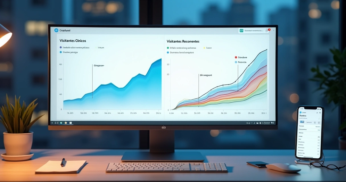 Comparação entre visitante único e recorrente em dois gráficos de linha coloridos 