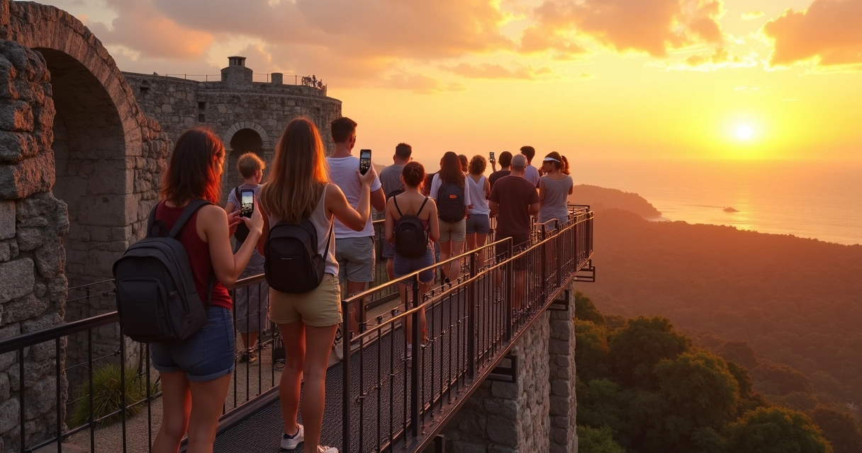Visitantes fotografando a vista do castelo Garcia d’Ávila