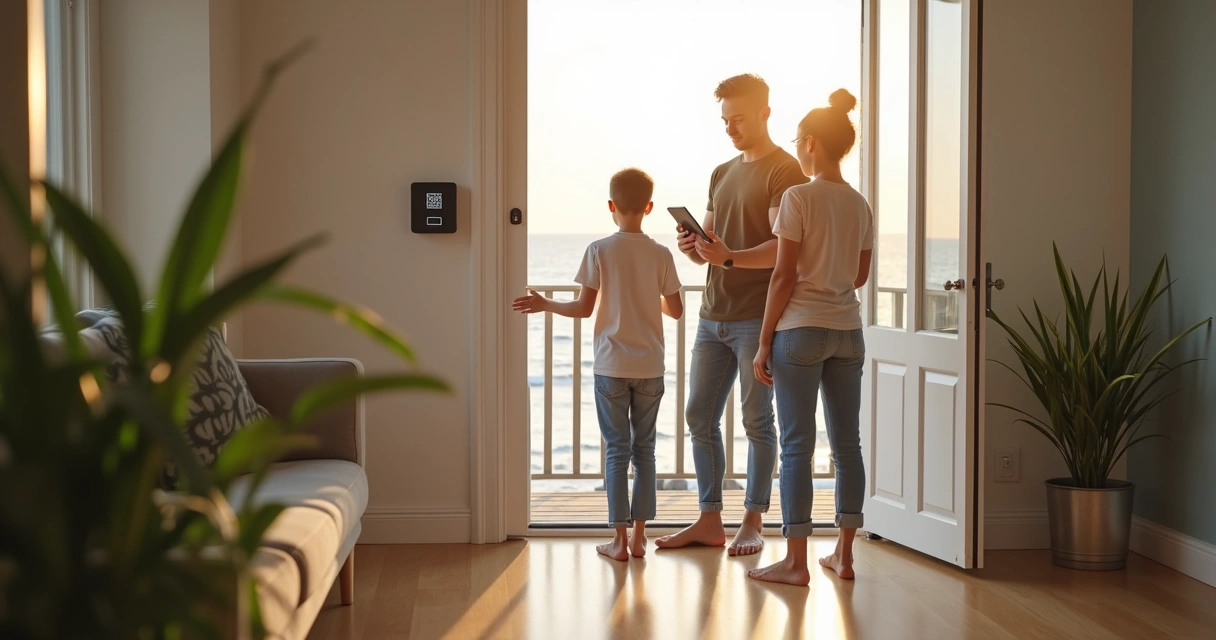 Pessoas entrando em imóvel de temporada para visitação 