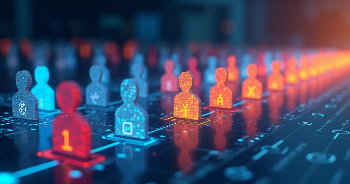 Representação gráfica de visitantes segmentados chegando a um site e se transformando em leads