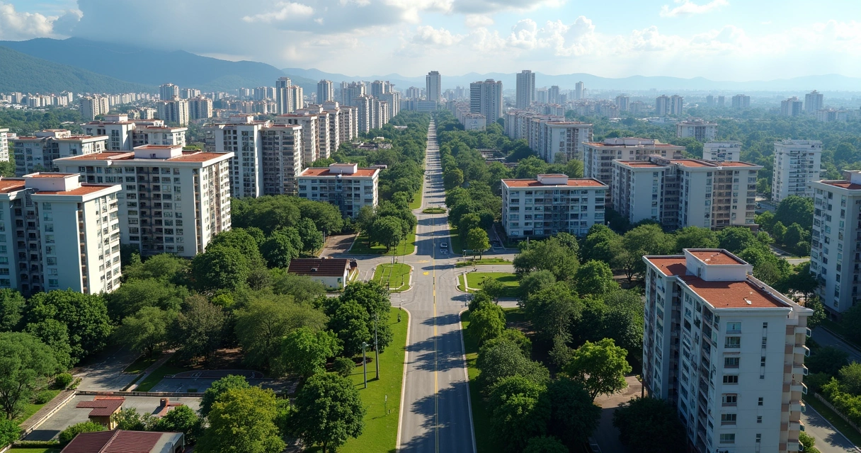 Vista aérea detalhada do bairro Parque Prado em Campinas com ruas arborizadas, condomínios modernos, áreas verdes e infraestrutura urbana organizada 
