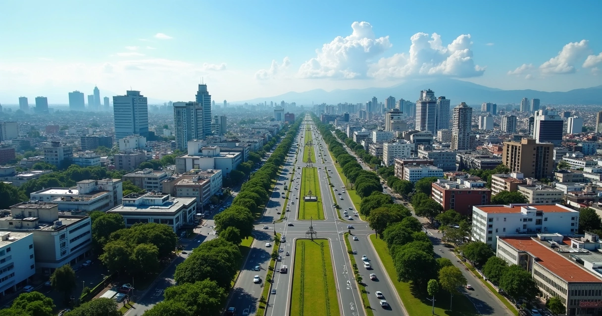 Vista aérea do centro urbano de Paulínia com ruas e prédios 