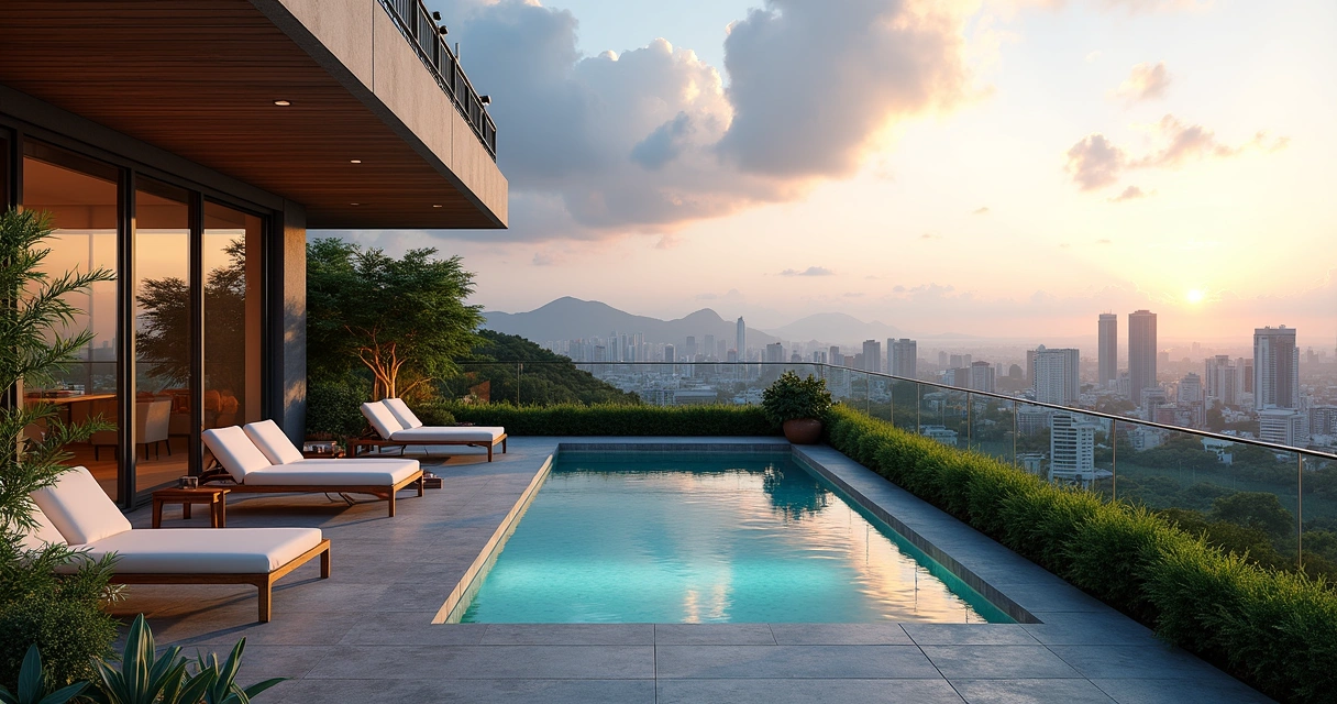 Vista panorâmica da cobertura em Campinas, com áreas de lazer privativas 