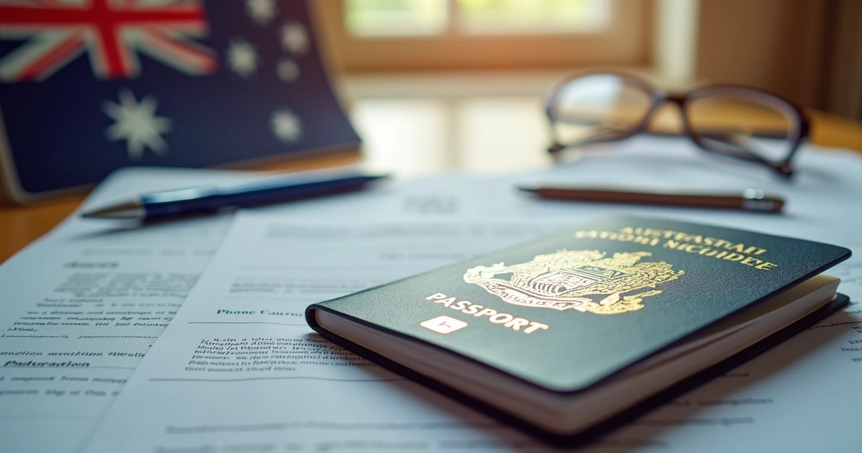 Passaporte com visto australiano e documentos