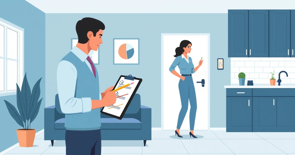 Profissional registrando itens de um apartamento em checklist digital