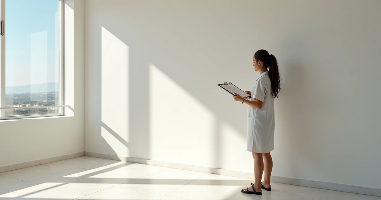 Corretora de imóveis faz vistoria em apartamento vazio 