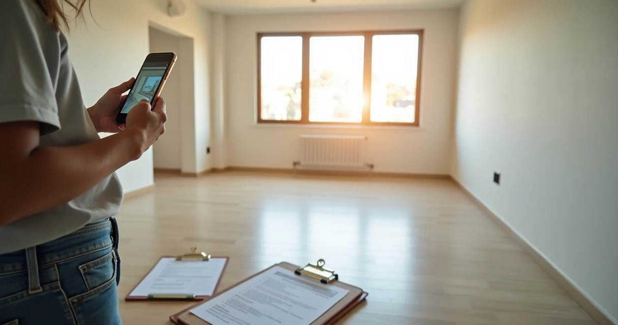 Pessoa tirando fotos em vistoria de apartamento vazio 