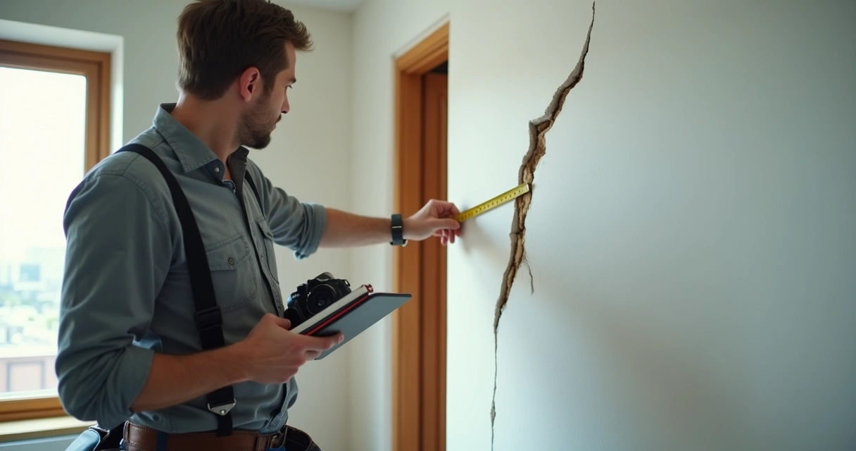 Engenheiro verifica fissura em parede de apartamento vizinho à obra 
