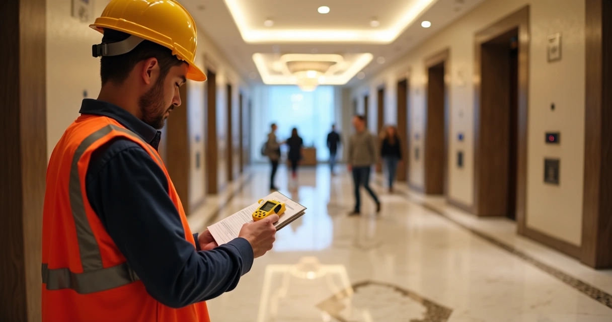Engenheiro inspecionando áreas comuns de condomínio 
