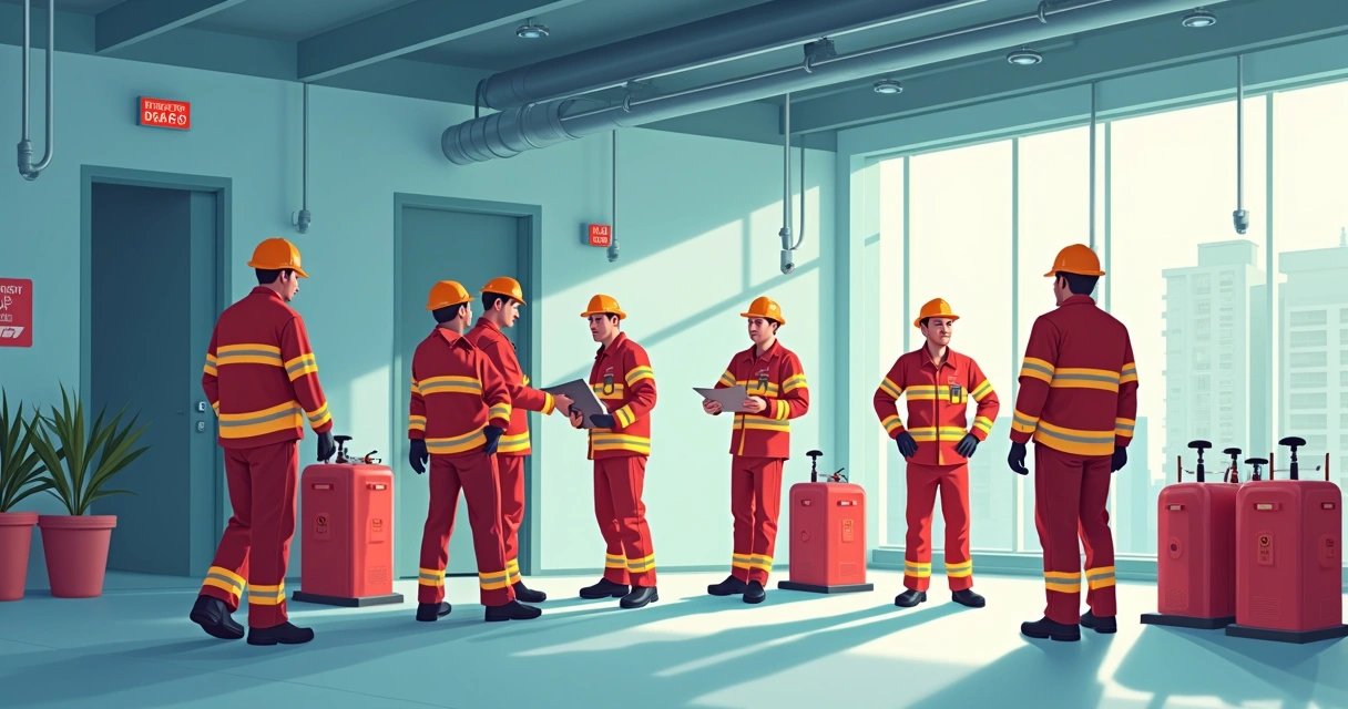 Corpo de Bombeiros inspecionando edifício de vários andares 