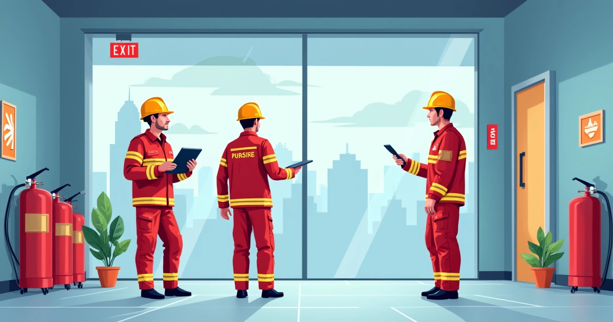 Corpo de Bombeiros realizando vistoria técnica em prédio comercial 