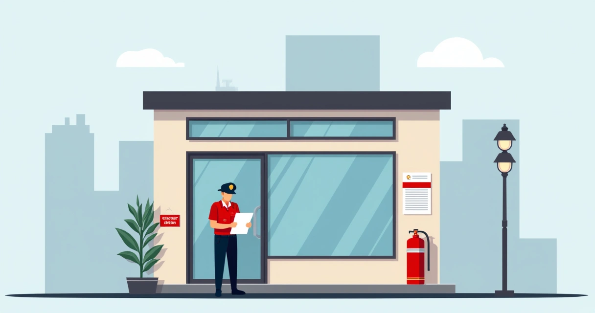 Técnico dos bombeiros vistoriando um prédio pequeno para emissão do CLCB 