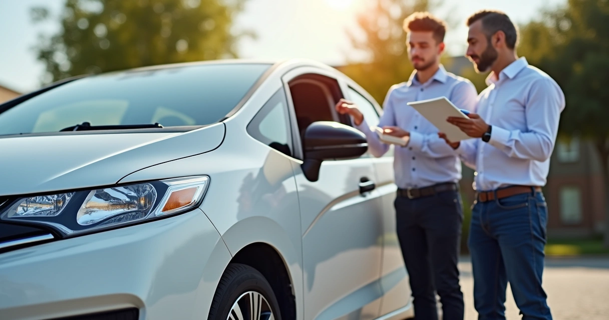 Agente realizando vistoria de carro para seguro.