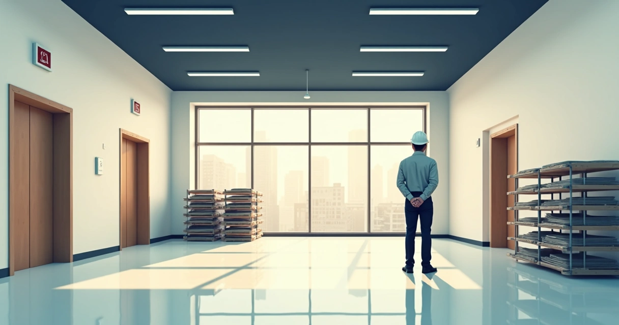 Engenheiro fazendo inspeção em salão de festas de condomínio 