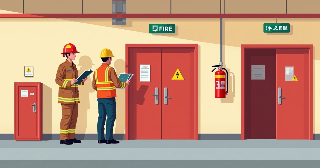 Engenheiro e bombeiro revisando adaptações no imóvel. 