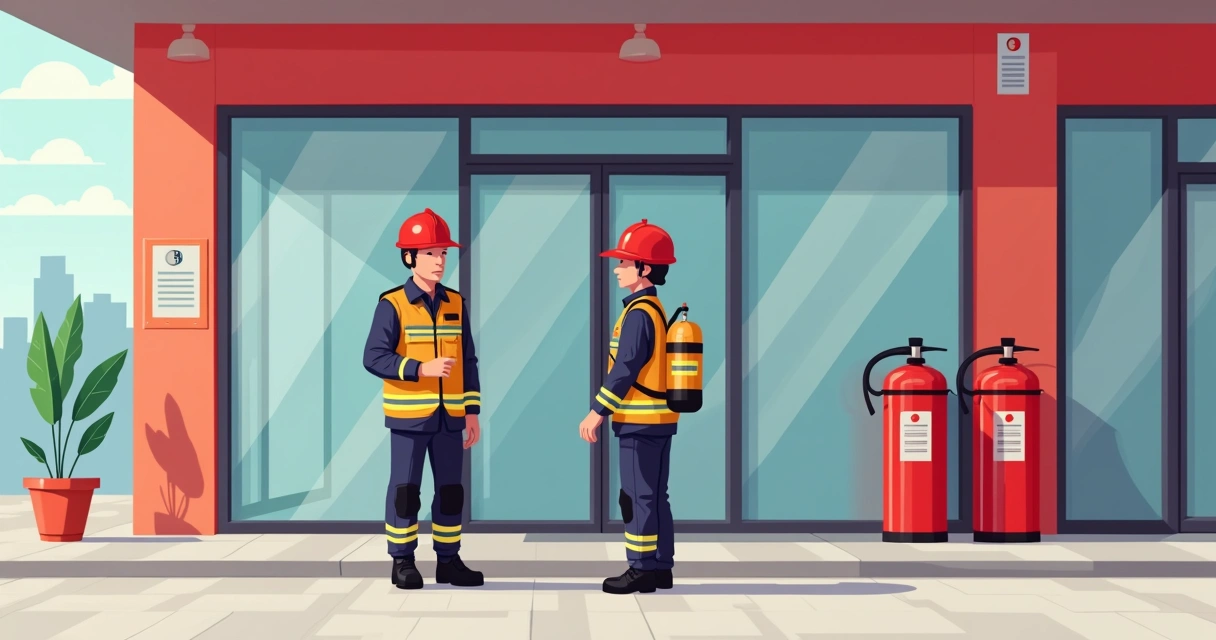 Bombeiros realizando vistoria em prédio comercial 