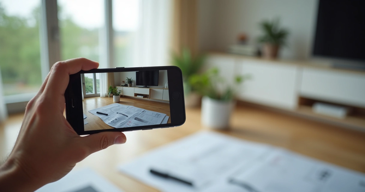 Vistoria digital sendo feita em apartamento moderno 
