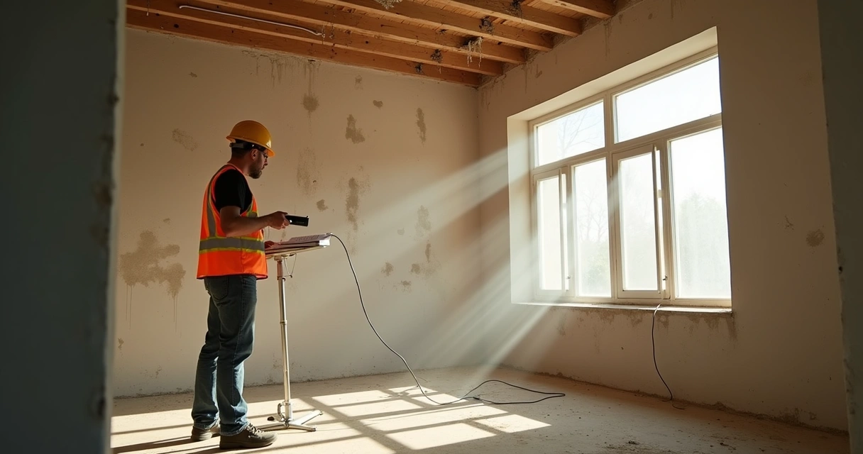 Engenheiro avaliando imóvel durante vistoria 